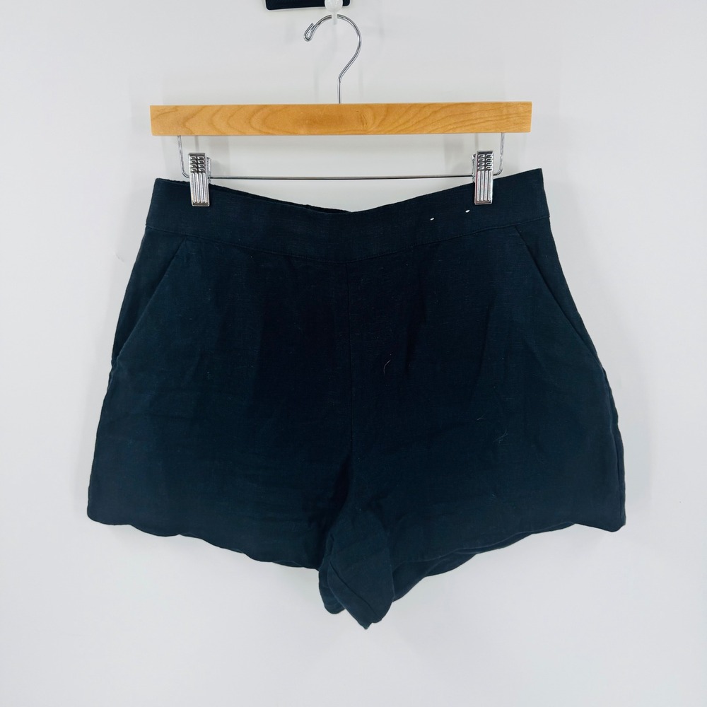 Abercrombie & Fitch Linen Scallop Hem Shorts Black 31 High Rise Coastal Summer - Picture 6 of 6